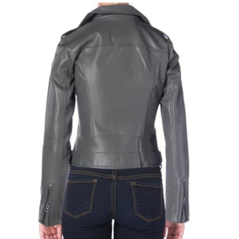 NWT Slate Grey Lucky Brand Moto Leather Jacket - Picture 6 of 6